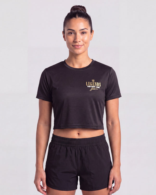 TIA TOOMEY LEGENDS NEVER DIE CROP TEE